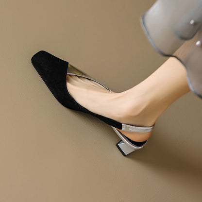 Low-Heel Square Toe Slingback Sandals