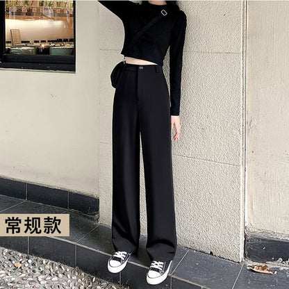 High Rise Plain Loose Fit Leg Slacks (Various Designs)