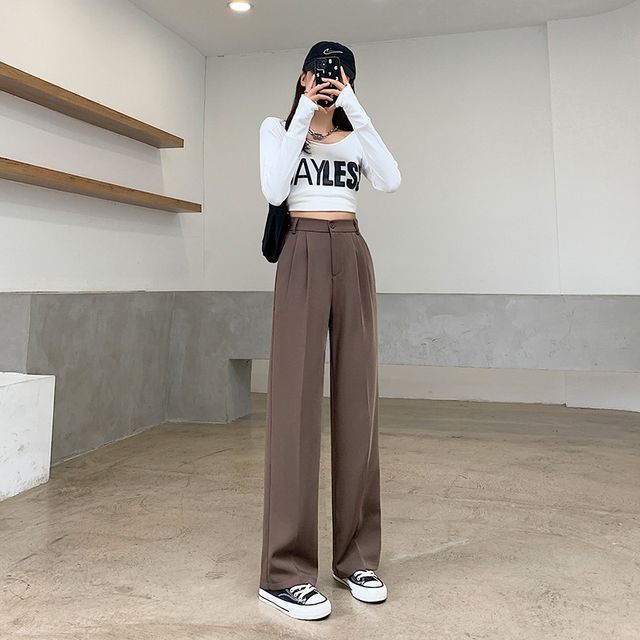 High Rise Plain Wide Leg Suit Pants