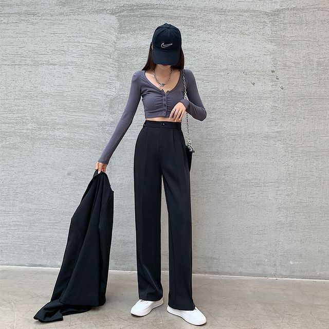 High Rise Plain Wide Leg Suit Pants