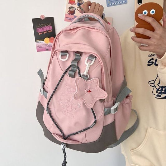 Rucksack mit mehreren Taschen und Cartoon-Stickerei