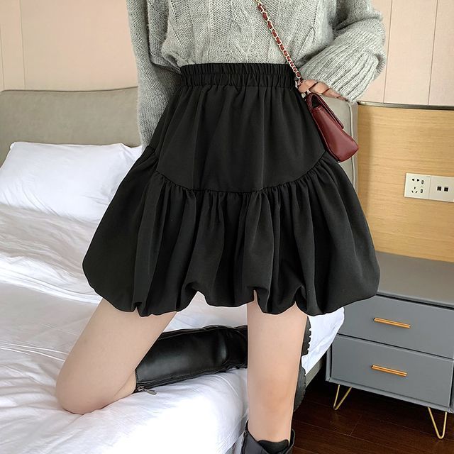 High-Waist Plain Bubble Skirt