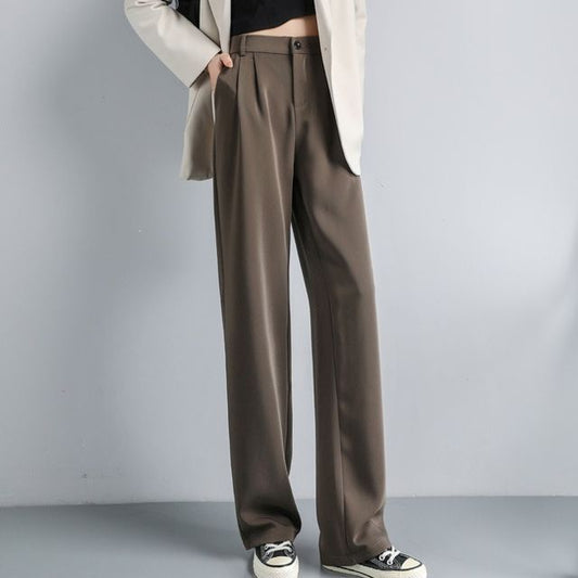 High Waist Plain Wide Leg Slacks (Various Designs)