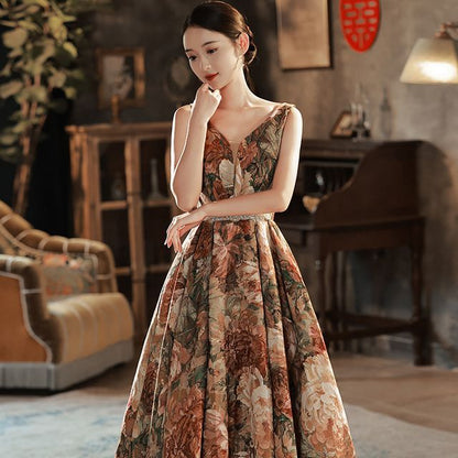 Sleeveless Floral A-Line Evening Gown