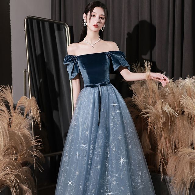 Evening A-Line Gown Glitter Scoop Neck