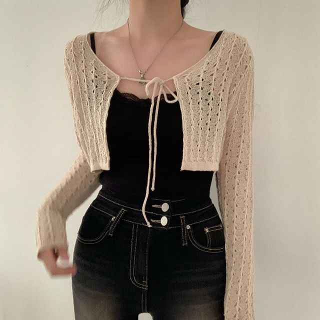 Long-Sleeve Perforated Shrug