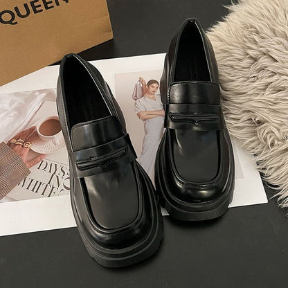 Faux Leather Platform Chunky Heel Loafers