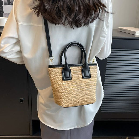 Top Handle Straw Crossbody Bag