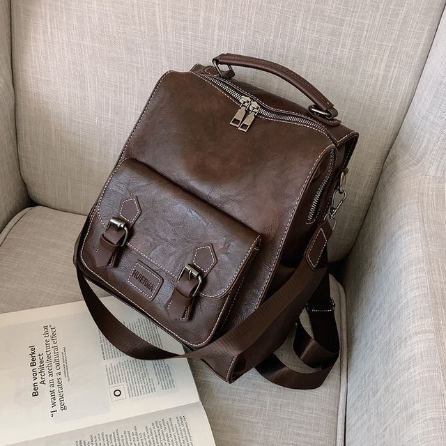 Faux Leather Buckled Backpack