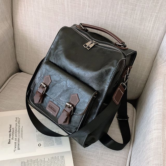 Faux Leather Buckled Backpack