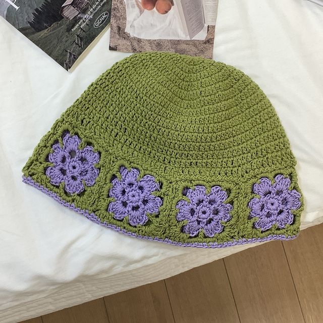 Floral Knit Bucket Hat