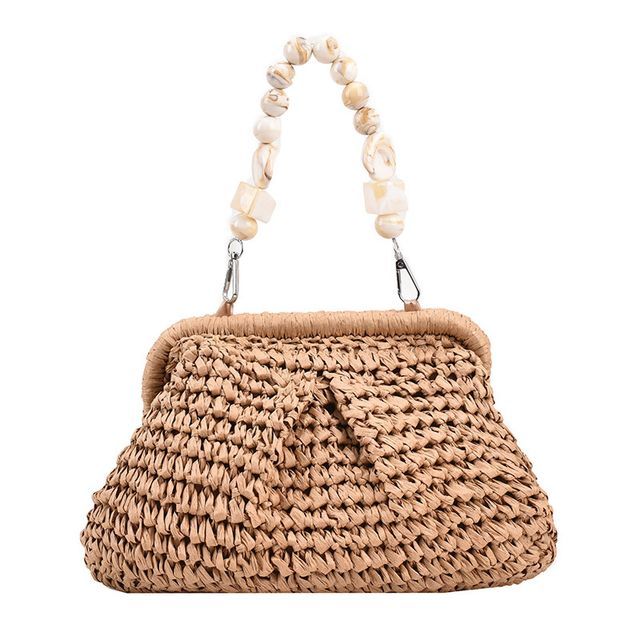 Bead Strap Straw Handbag