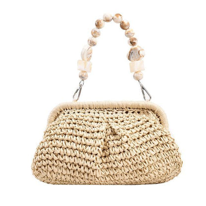 Bead Strap Straw Handbag