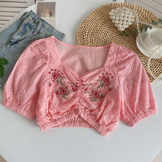 Short-Sleeve Embroidered Crop Tunic