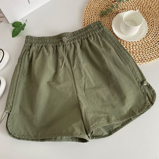 Drawstring Waist Plain Cargo Shorts