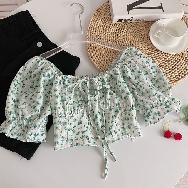 Puff-Sleeve Off Shoulder Crop Blouse