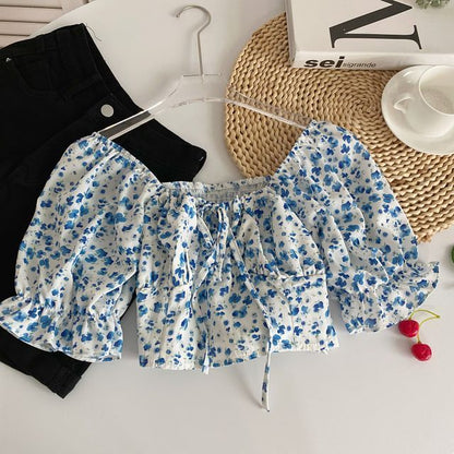 Puff-Sleeve Off Shoulder Crop Blouse