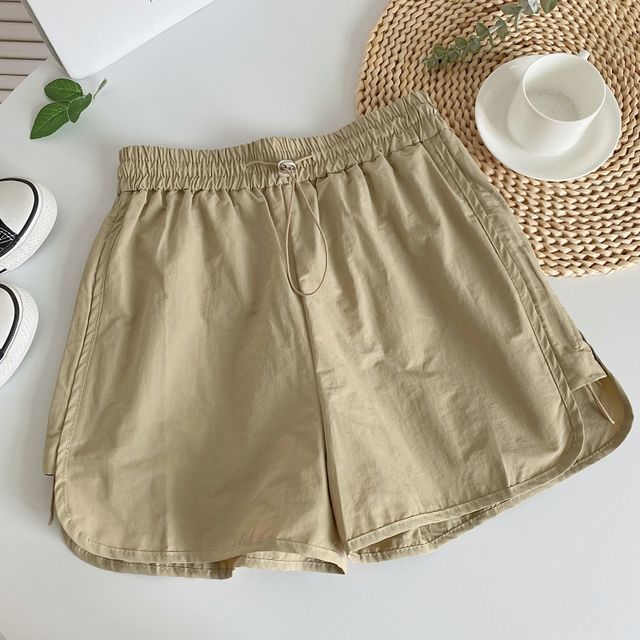 Drawstring Waist Plain Cargo Shorts