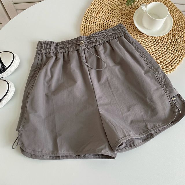 Drawstring Waist Plain Cargo Shorts