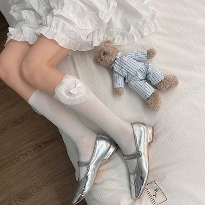 Organza Bow Accent Plain Long Socks