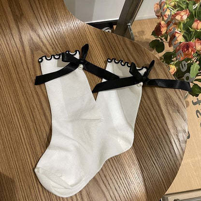 Ribbon Accent Frill Trim Socks