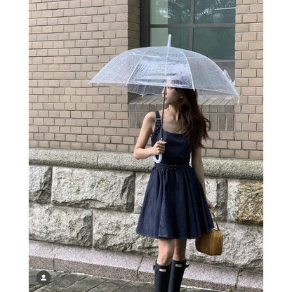 Ärmelloses Mini-A-Linien-Jeanskleid mit eckigem Ausschnitt