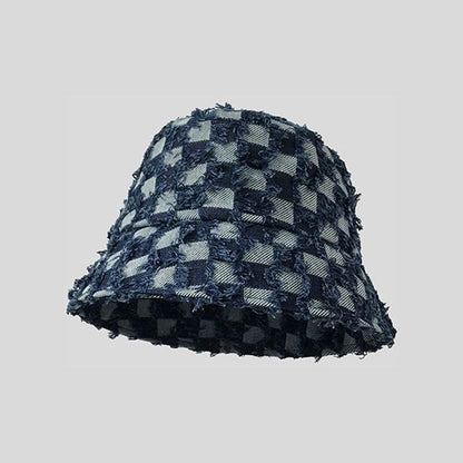 Fringed Checker Denim Bucket Hat