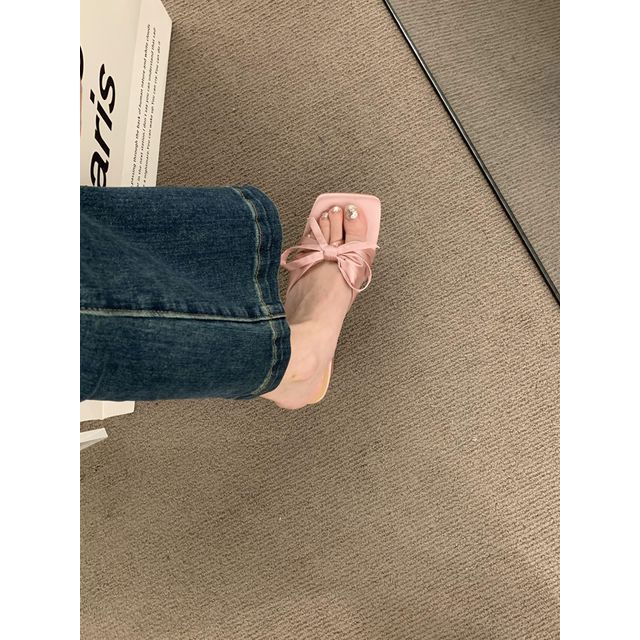 Bow Chunky Heel Slide Sandals