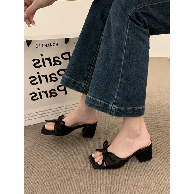 Bow Chunky Heel Slide Sandals