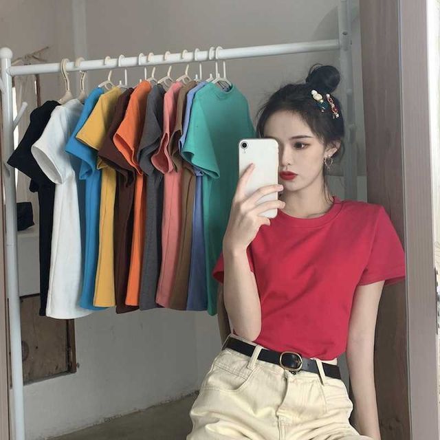 Short-Sleeve Round Neck Plain Tee
