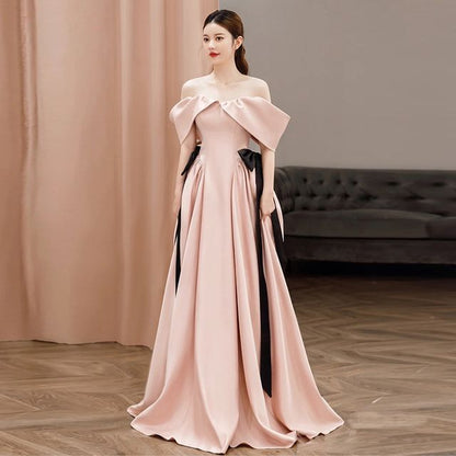 Cold-Shoulder Plain Bow A-Line Evening Gown