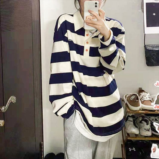 Long-Sleeve Striped Polo Shirt