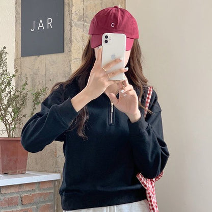 Long-Sleeve Plain Half-Zip Polo-Neck Sweatshirt