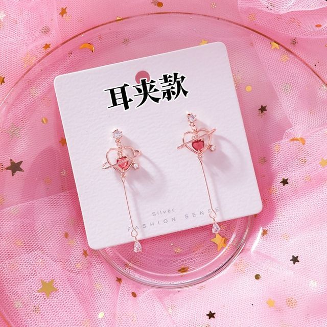 Rhinestone Dangle Alloy Earring Heart