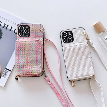 Plaid Fabric Card Holder Phone Case
