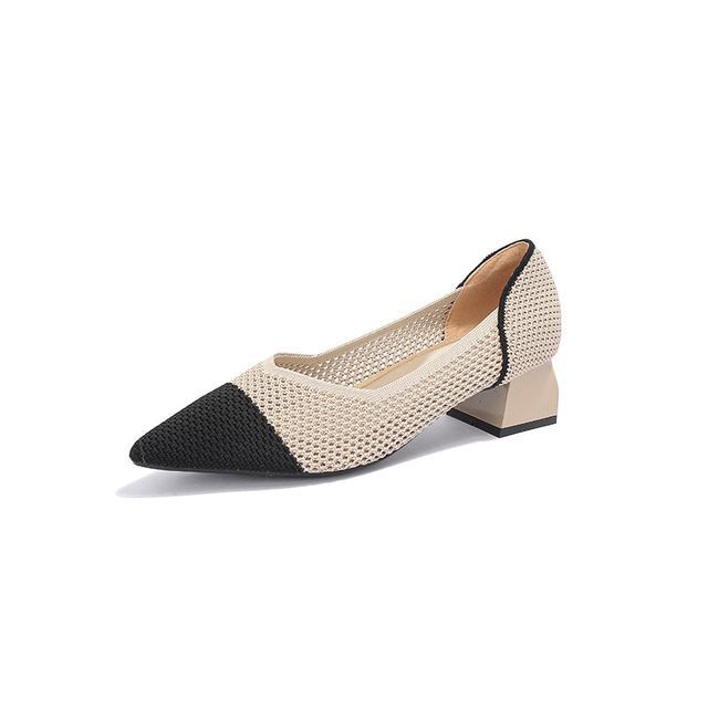 Pointed Cap Toe Chunky Heel Pumps