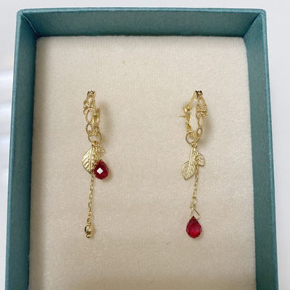 Leaf Agate Asymmetrical Alloy Drop Earring (various designs)