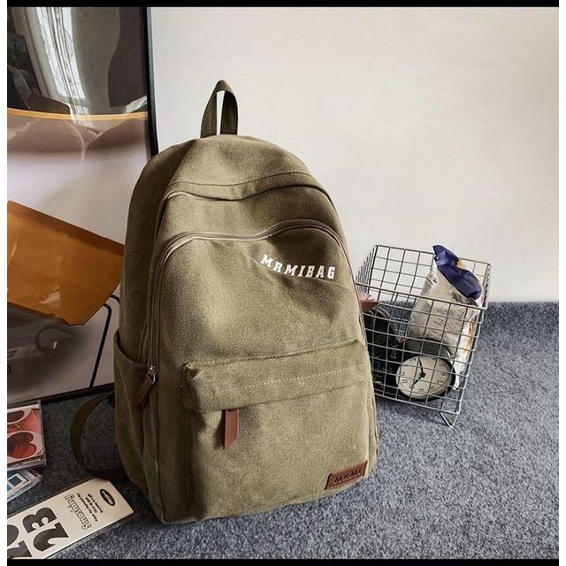 Lettering Print Canvas Backpack