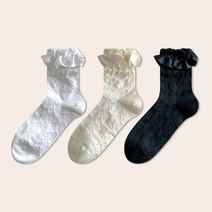 Set Of 3 Pairs: Plain Ruffle Trim Socks