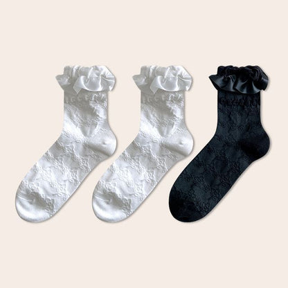 Set Of 3 Pairs: Plain Ruffle Trim Socks