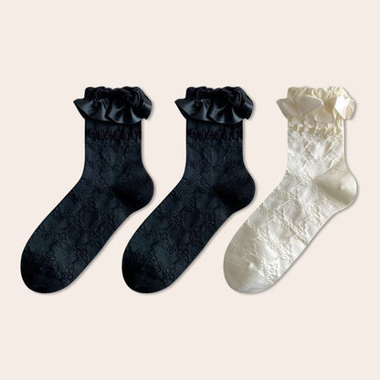 Set Of 3 Pairs: Plain Ruffle Trim Socks