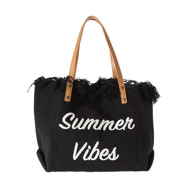 Letter Embroidered Fringed Trim Tote Bag