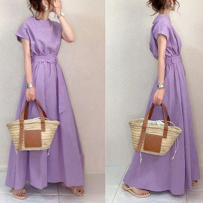 Short Sleeve Crewneck A-Line Maxi Dress