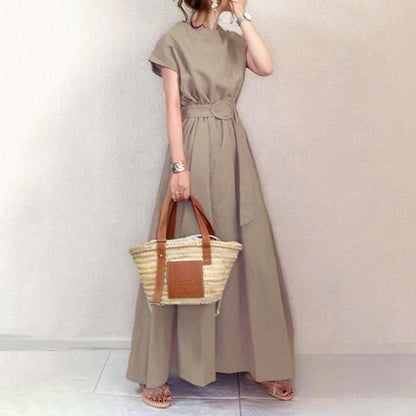 Short Sleeve Crewneck A-Line Maxi Dress