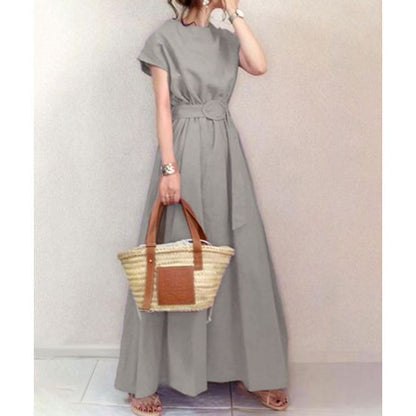 Short Sleeve Crewneck A-Line Maxi Dress