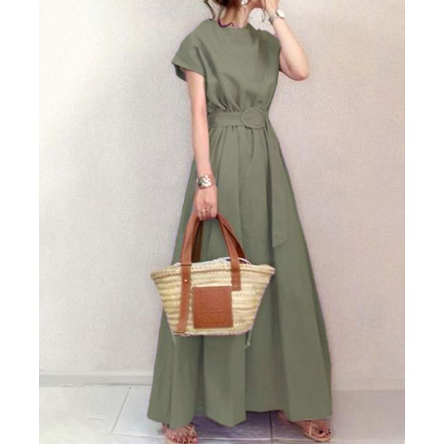 Short Sleeve Crewneck A-Line Maxi Dress