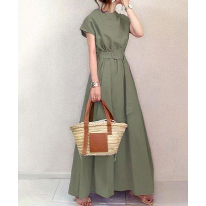 Short Sleeve Crewneck A-Line Maxi Dress