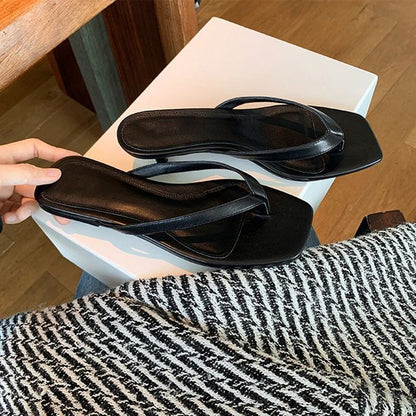 Low Heel Plain Flip Flops (Various Designs)