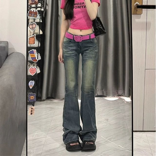 Low Waist Washed Flared Jeans