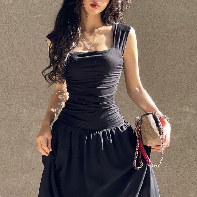 Sleeveless Square Neck A-Line Maxi Dress